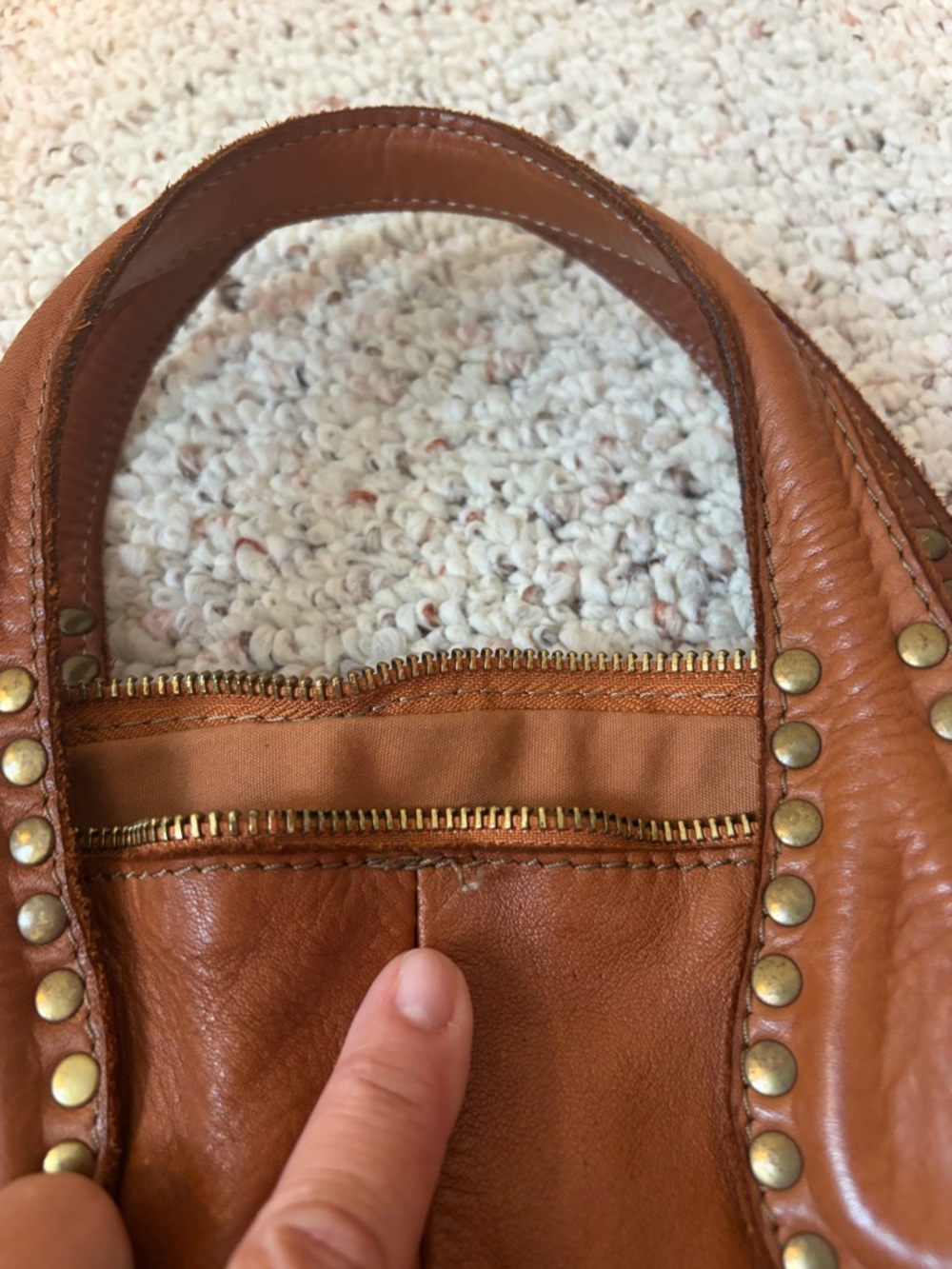 Sundance Tan Leather Stud-Accent Tote Bag - Picture 3 of 8